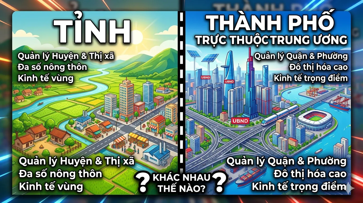 so sánh tỉnh và thành phố trực thuộc trung ương